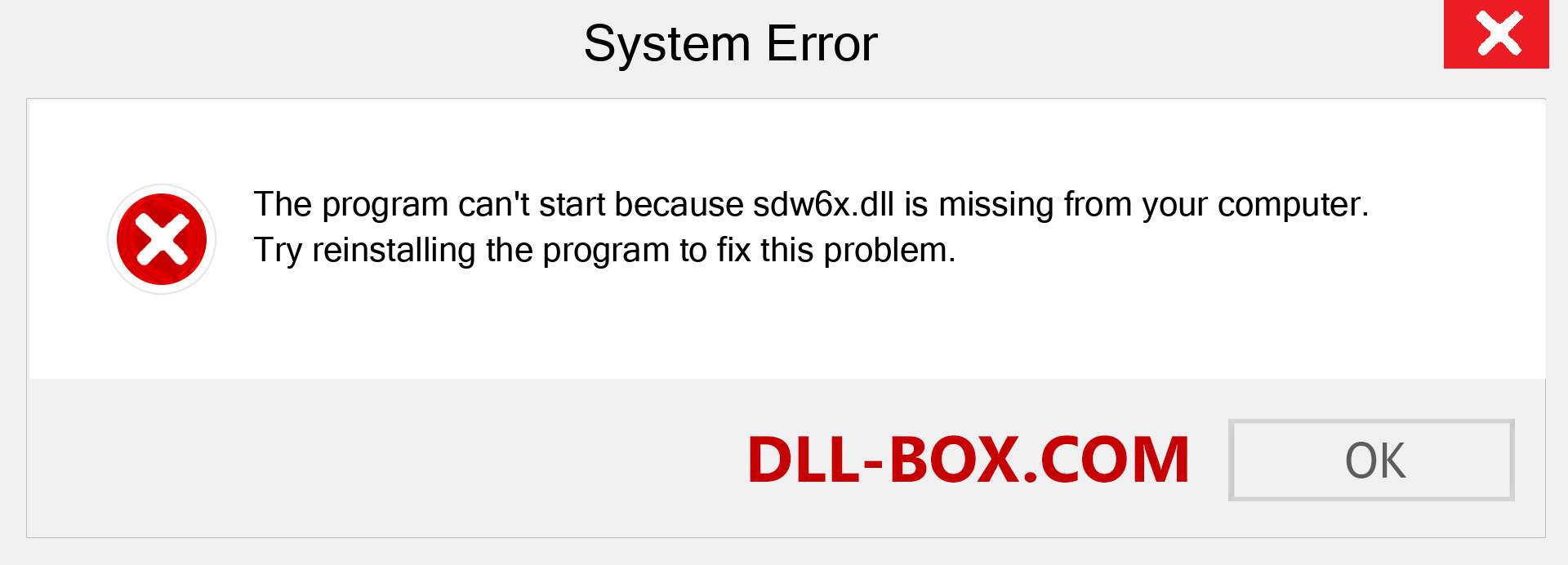  sdw6x.dll file is missing?. Download for Windows 7, 8, 10 - Fix  sdw6x dll Missing Error on Windows, photos, images